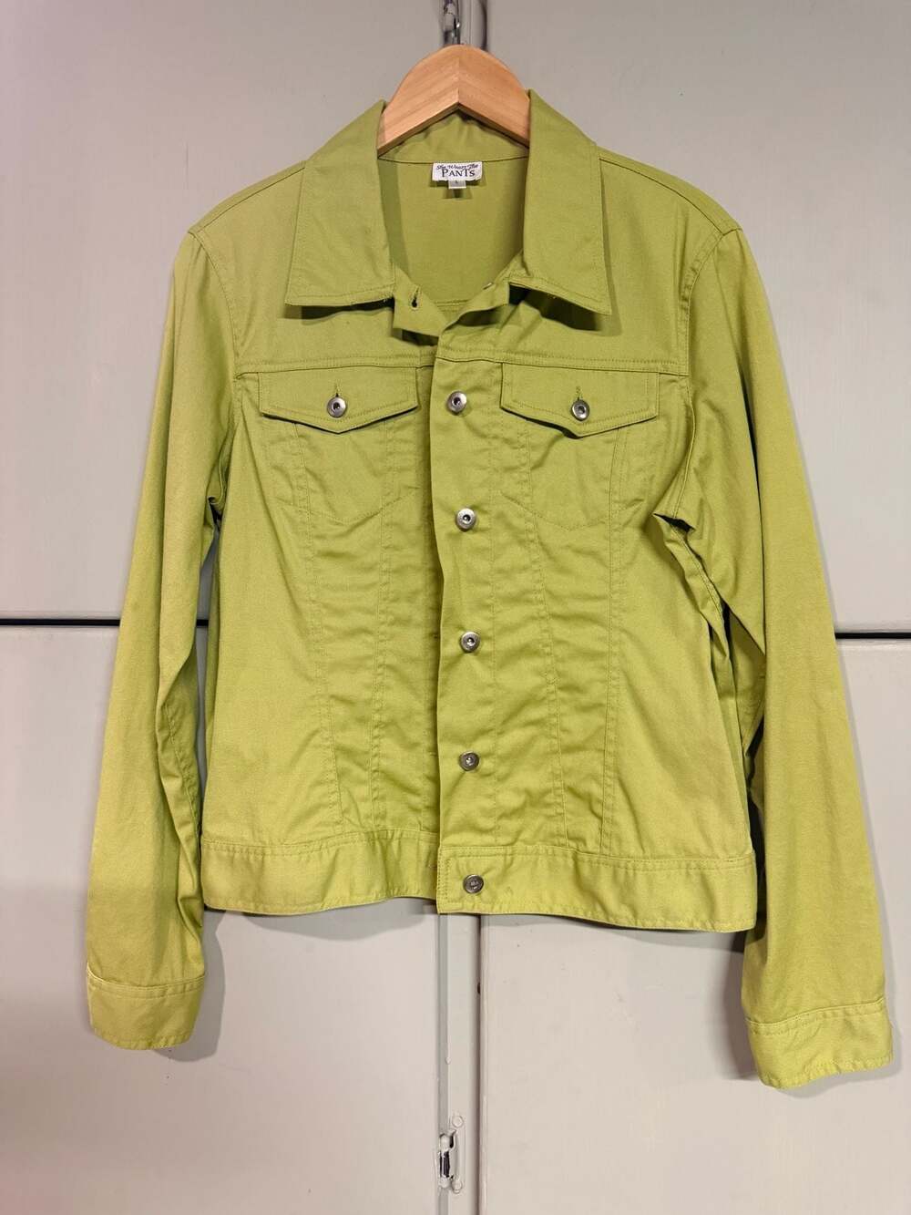 She Wears The Pants Lime Green Cotton Blend Denim Jacket